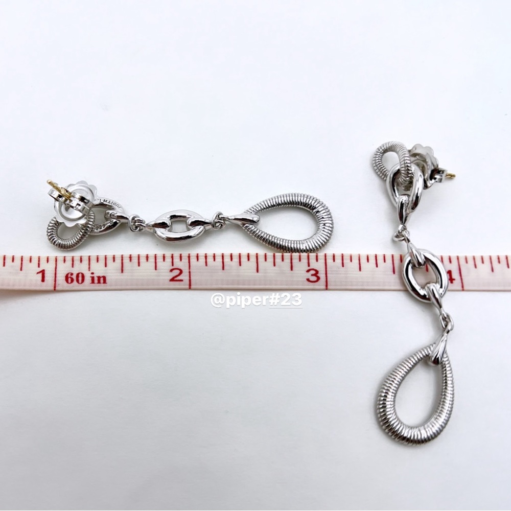 NWT Judith Ripka Eternity Linear Link Drop Sterling Silver 18K Gold Earrings - Picture 8 of 11
